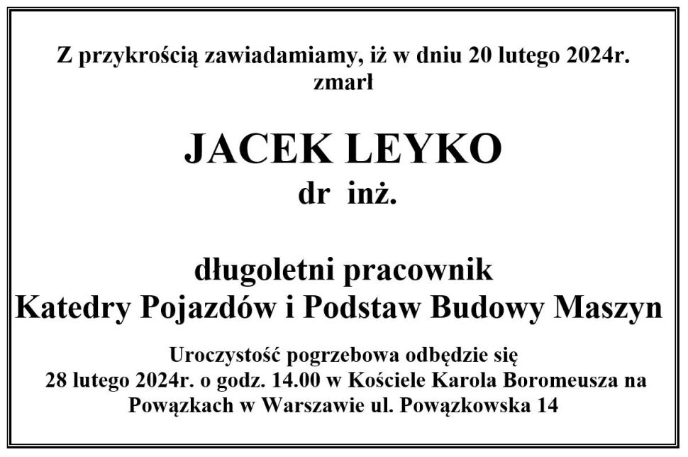 zmarł dr Jacek Leyko