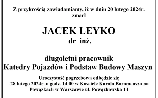 zmarł dr Jacek Leyko