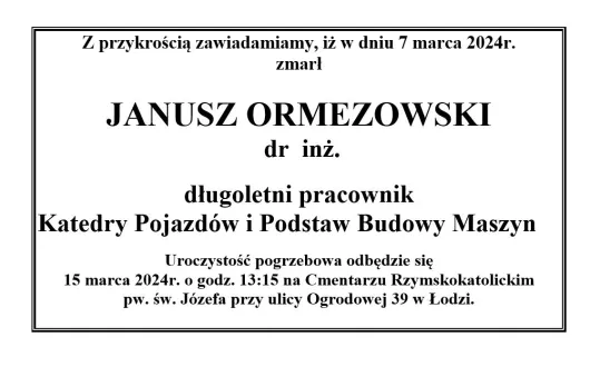 Janusz Ormezowski- nekrolog